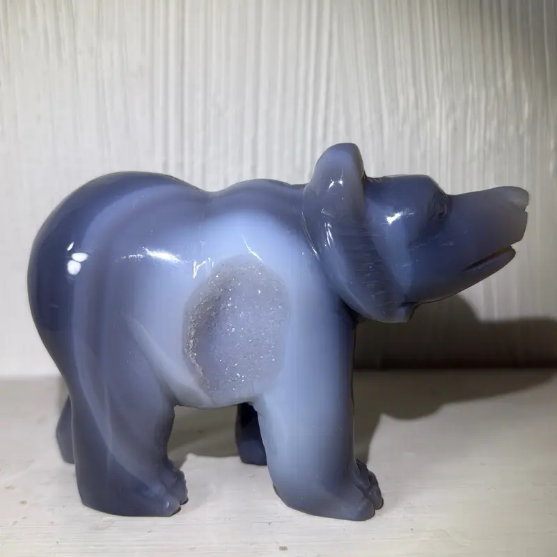 Druzy Agate Bear - Handcrafted Gemstone Figurine with Unique Crystal Inclusions for Home Decor