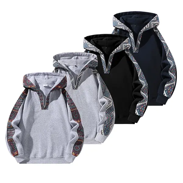 Men's Ethnic-Style Long Sleeve Half-Zip Polyester Sweatshirt - Regular Fit, Digital Print, Comfortable, Holiday-Ready, Suitable for Casual Wear, Dates