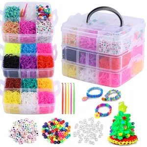 Three-Layer Rubber Band Set, Braided Rubber Bands for DIY Friendship Bracelet Making Kit, Handmade Craft Kit, Holiday Gift, DIY Beads