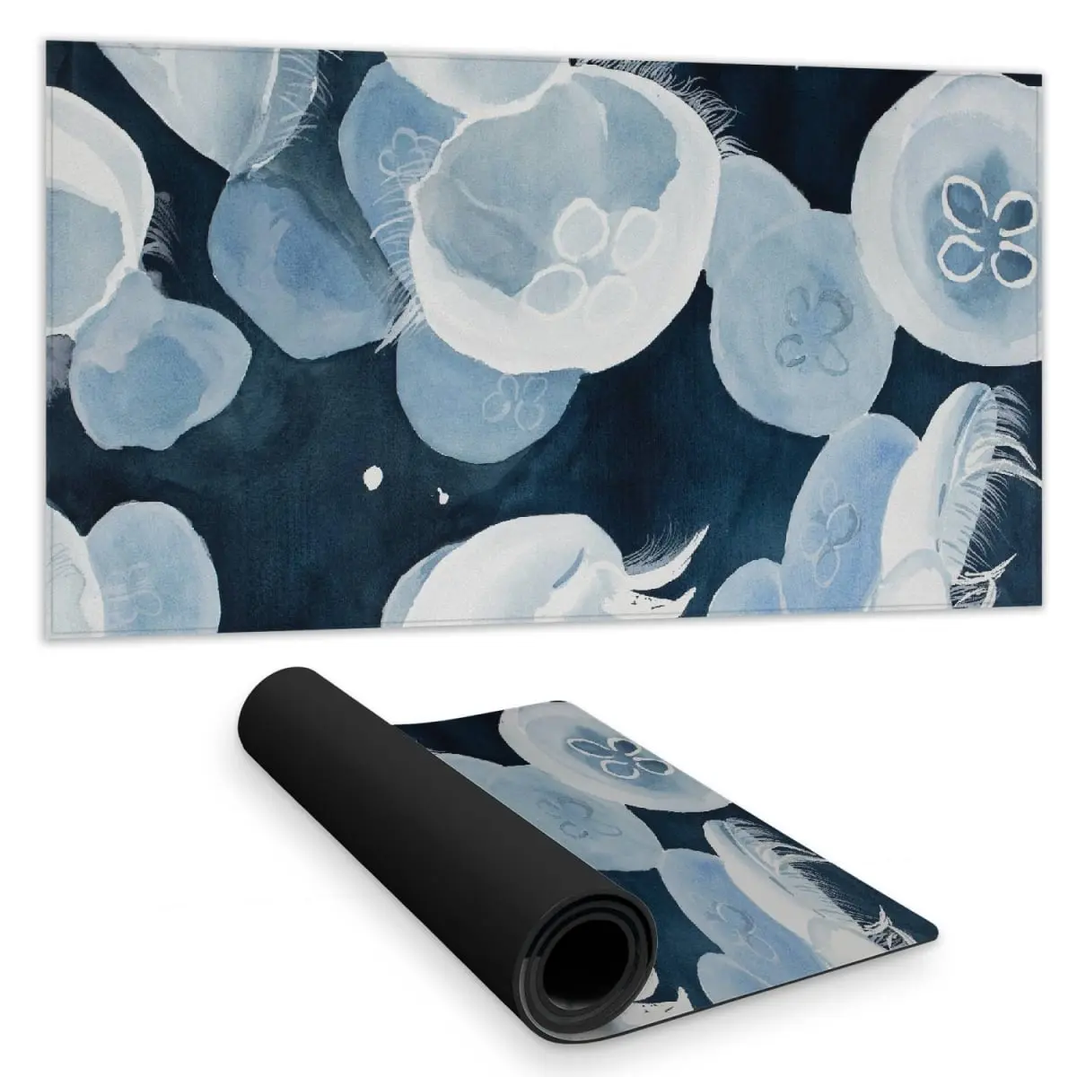 360 Stand Blue Marine Jellyfish Print Desk Mat - 16x32 in. Standard Size, Water Repellent, Durable, Smooth Surface, Animal Theme Home Decor, Desk Protection, Water Repellant