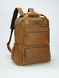 GENMARKS Full Grain Genuine Leather 17" Laptop Backpack Large Capacity Weekender for Men Overnight Camping Travel Rucksack 30L Brown 3.5 lb.