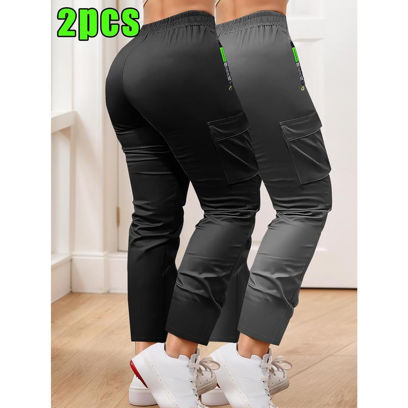 2pcs Women'S Cargo Pants - Non-Stretchy Work Pants with Drawstring Waist, Long Length for Outdoor, Gym, Everyday - Spring/Fall Trousers in Olive Green 2pcs Women'S Cargo Pants - Non-Stretchy Work Pants with Drawstring Waist, Long Length for Outdoor, Gym, Everyday - Spring/Fall Trousers in Olive Green