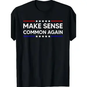 [100% Cotton] 100% Cotton Make Sense Common Again T-ShirtSame Style for Men and Women 2025 Summer Short-sleeved Printed T-shirt Pure Men's Bestselling Solid Black Short-Sleeve T-Shirt