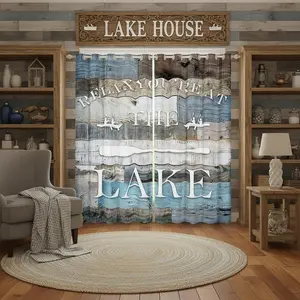 Lake House Window Curtain Rustic Farmhouse Curtains Blue Grey Retro Wooden Window Treatment Curtain for Kids Adults Men Teens Bedroom Decor,Lake Life White Cabin Window Drapes,Top 2 Panel