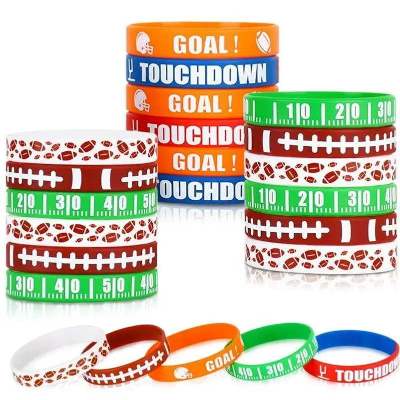 Unisex 10-Piece Silicone Casual Sports Football Bracelets - Motivational Wristbands/Bangles for School Awards, Birthday Gifts
