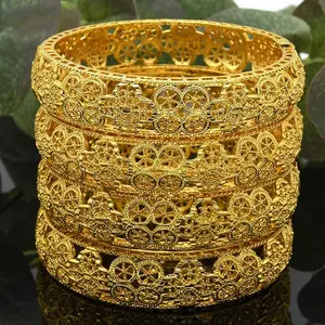 Dubai Skeleton Bangles For Women Gold Plated Indian African Hard Bracelets Charm Ethiopian Arabic Hand Jewelry