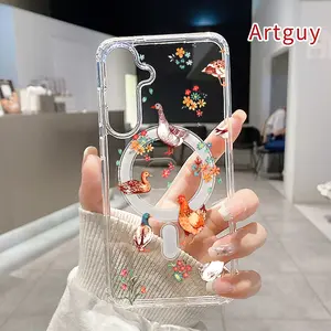 Magnetic Phone Case for Samsung Galaxy S26 Edge S23 Ultra S24 Plus FE S25 S22+ Farmyard Floral Bliss Pattern Non-Yellowing Shockproof Soft Silicone Transparent Acrylic Large Hole Cover Supports Wireless Charging