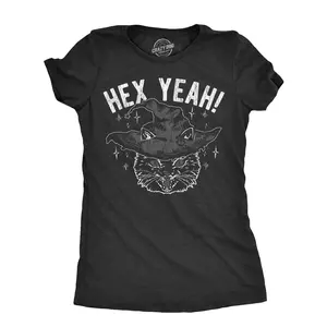 Womens Hex Yeah T Shirt Funny Halloween Witch Black Cat Spell Curse Joke Tee for Ladies Funny Womens T Shirts Cute Vintage Fashion Casual Ladies T-Shirt Gift Halloween Tops for Women Funny Sarcastic Top Women's Black -
