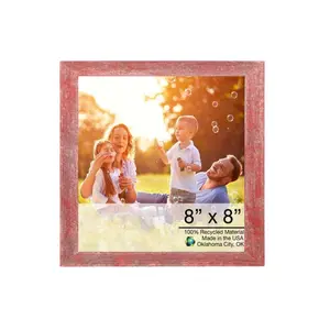 360 Stand 8x8 in Square Espresso Brown Rustic Farmhouse Wood Picture Frame, Handmade Look Home Decor Accessory for Room, Home Office Use, Home Office Frame
