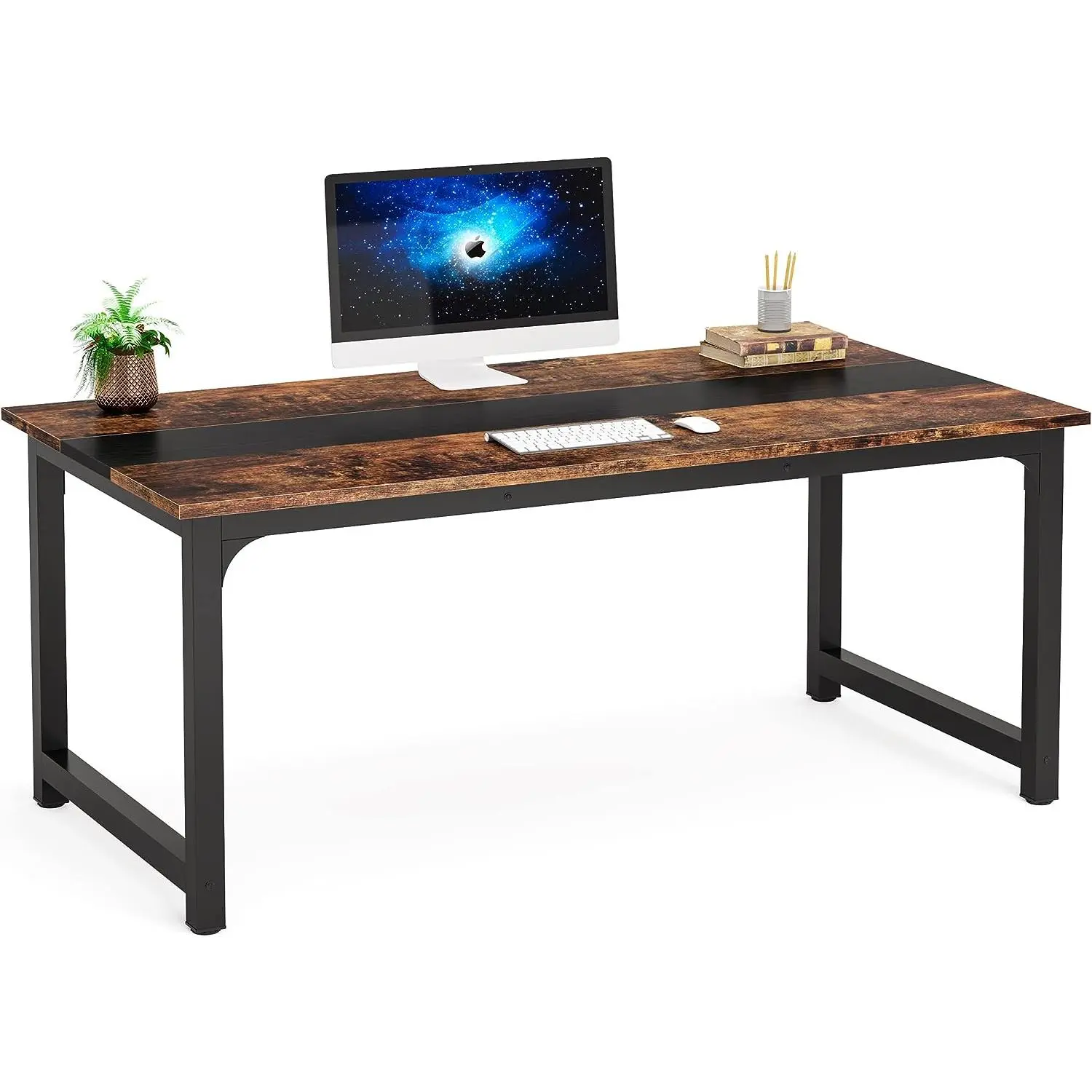 LITTLE TREE Simple Computer Desk for Home Office，Executive Desk with Large Tabletop and Metal Legs
