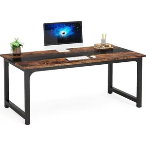 LITTLE TREE Simple Computer Desk for Home Office，Executive Desk with Large Tabletop and Metal Legs