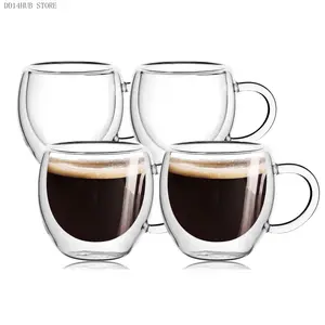 4-Pack 2.5 Oz Small Espresso glass With Handle Set of 2,Clear Espresso Shot Cups/ Coffee Mugs, Double Wall Insulated Coffeecup,Tazas de Cafe Expreso,Microwave Dishwasher Safe,Suit for Espresso MachineVelvet Bloom15DD14HUB STORE