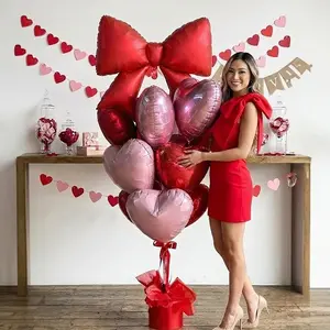 Valentine's Day Party Decorations Balloons Set, Giant Bow Aluminum Foil Helium Balloons, 18 Inch Heart Shaped for Arch, Garland, Bachelorette Parties, Balloon Decorations Kit