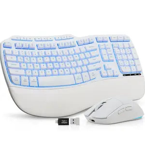 SABLUTE MA31 Ergonomic Wireless Keyboard & Mouse Combo Rechargeable 4000mAh Backlit Soft Faux Lambskin Palm Rest Wave Keys for Natural Typing Compatible Windows Mac Chromes OS Pastel Color(non-bluetooth)
