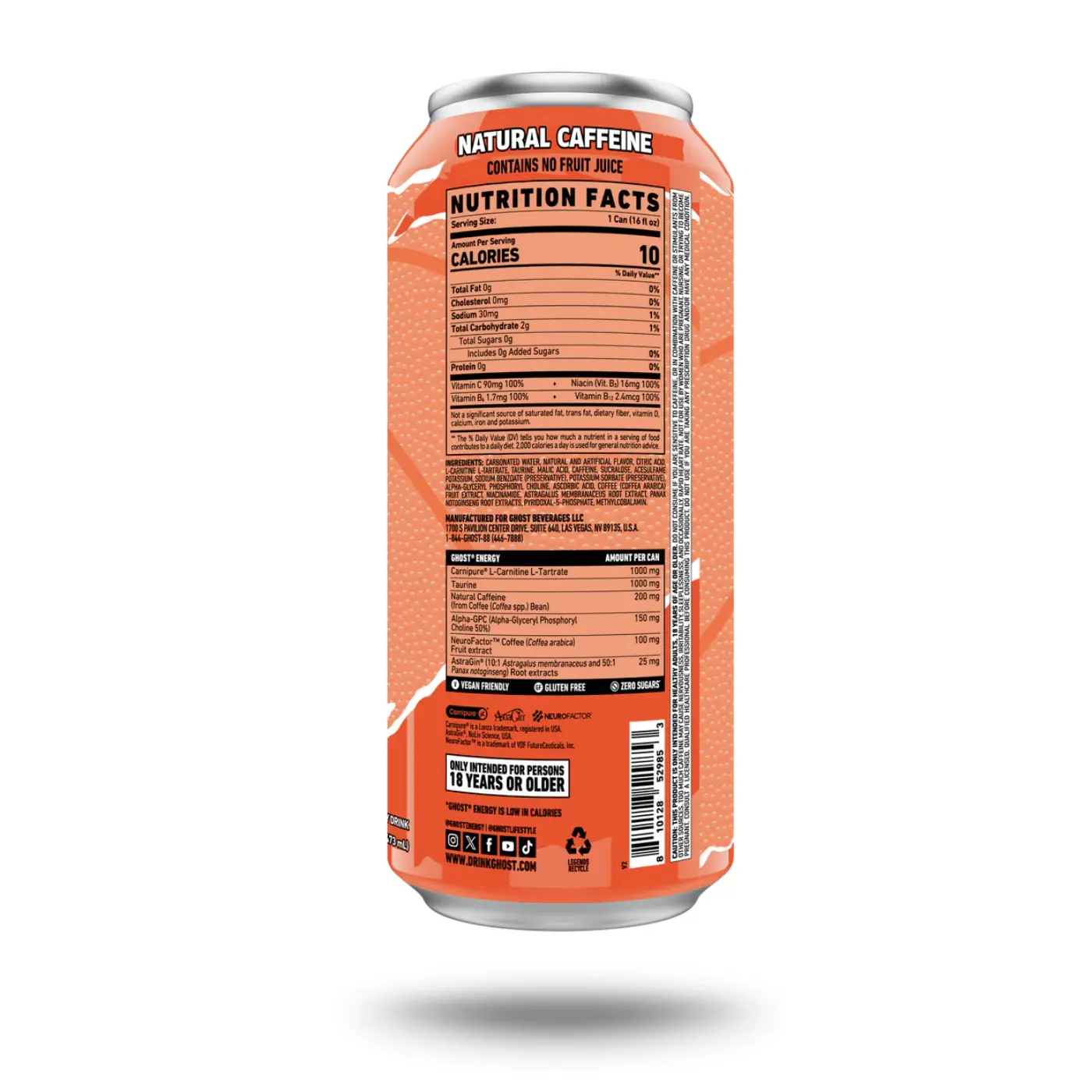 Ghost Energy Drink - Peaches - 12-Pack 16oz Cans - 200mg of Natural  Caffeine, L-Carnitine & Taurine - Gluten & Sugar Free, Vegan - Energy &  Focus & No Artificial Colors
