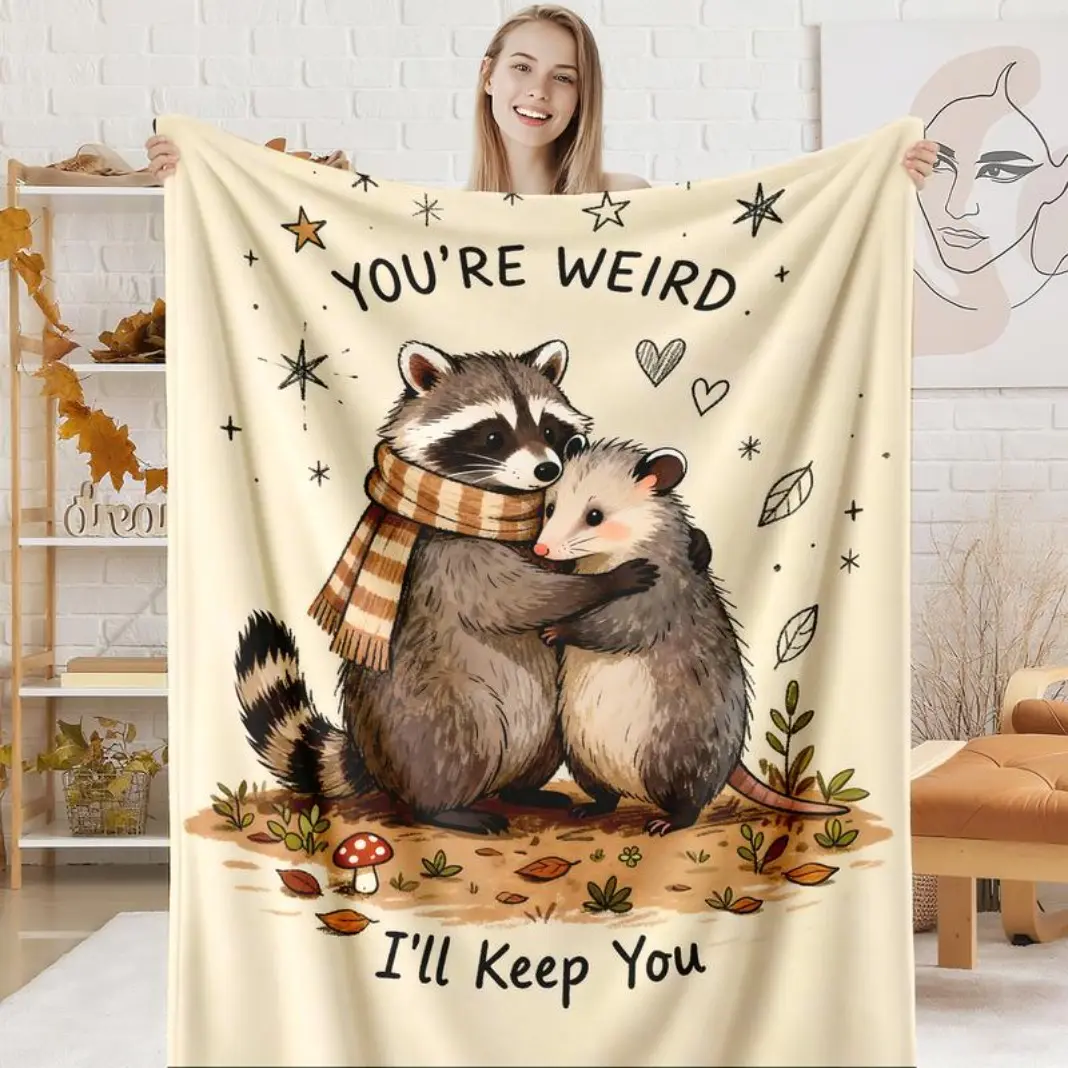 Raccoon Friends Flannel Throw Blanket - Cozy Raccoon And Possum  Design With Heart Patterns And  Message Perfect For Animal Lovers Gift Best Friend Present Soft Warm Home Decor,  Thin Blanket Dream Workshop