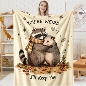 Raccoon Friends Flannel Throw Blanket - Cozy Raccoon And Possum  Design With Heart Patterns And  Message Perfect For Animal Lovers Gift Best Friend Present Soft Warm Home Decor,  Thin Blanket Dream Workshop