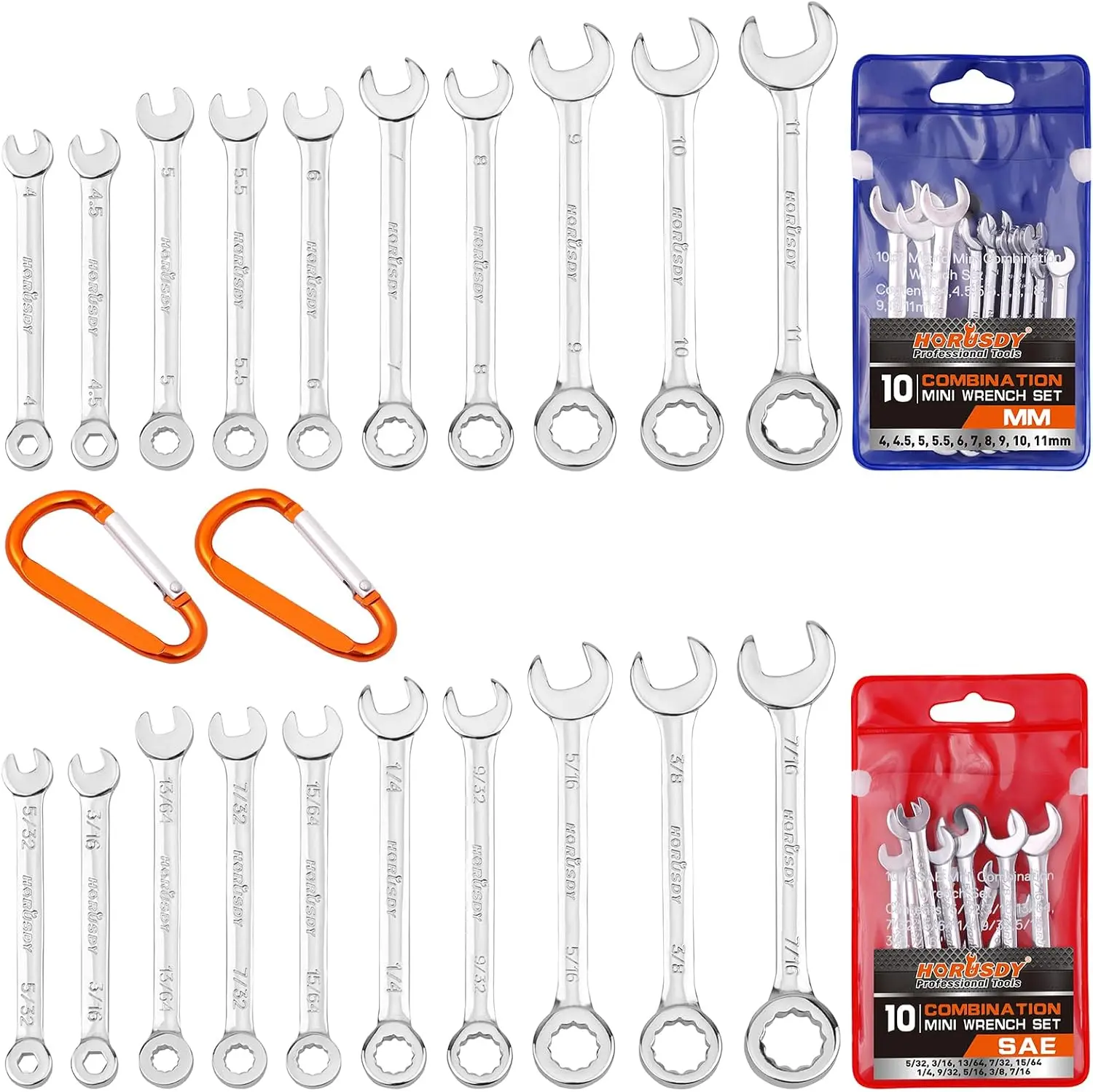 HORUSDY 20-Piece Mini Wrench Set, Metric & SAE Combination Wrench Set