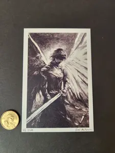 Sword and Sorrow 4x6 Signed Angel Art Print Numbered Mini Colectible Charcoal Artwork Hand Signed LE 1/100 Premium 18pt Cardstock