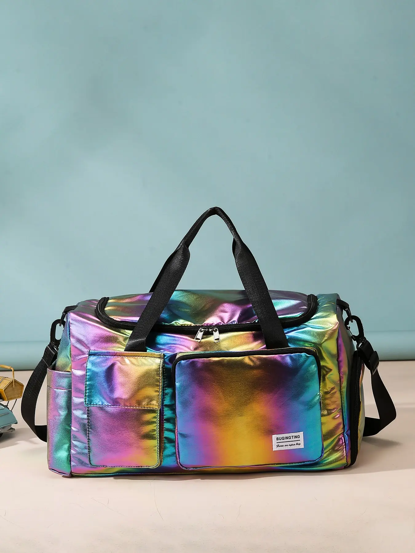 1pc New color blocking hand-held travel bag, lightweight shoulder bag with zipper closure, Traveling bag, Travel Weekender Bag, Portable travel bag, suitable for college students to go to school, travel for business, fitness