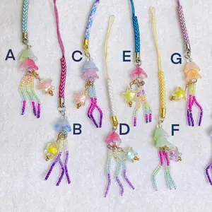Jellyfish bead phone charm handmade manekicats cute trinket frutiger aero cellphone