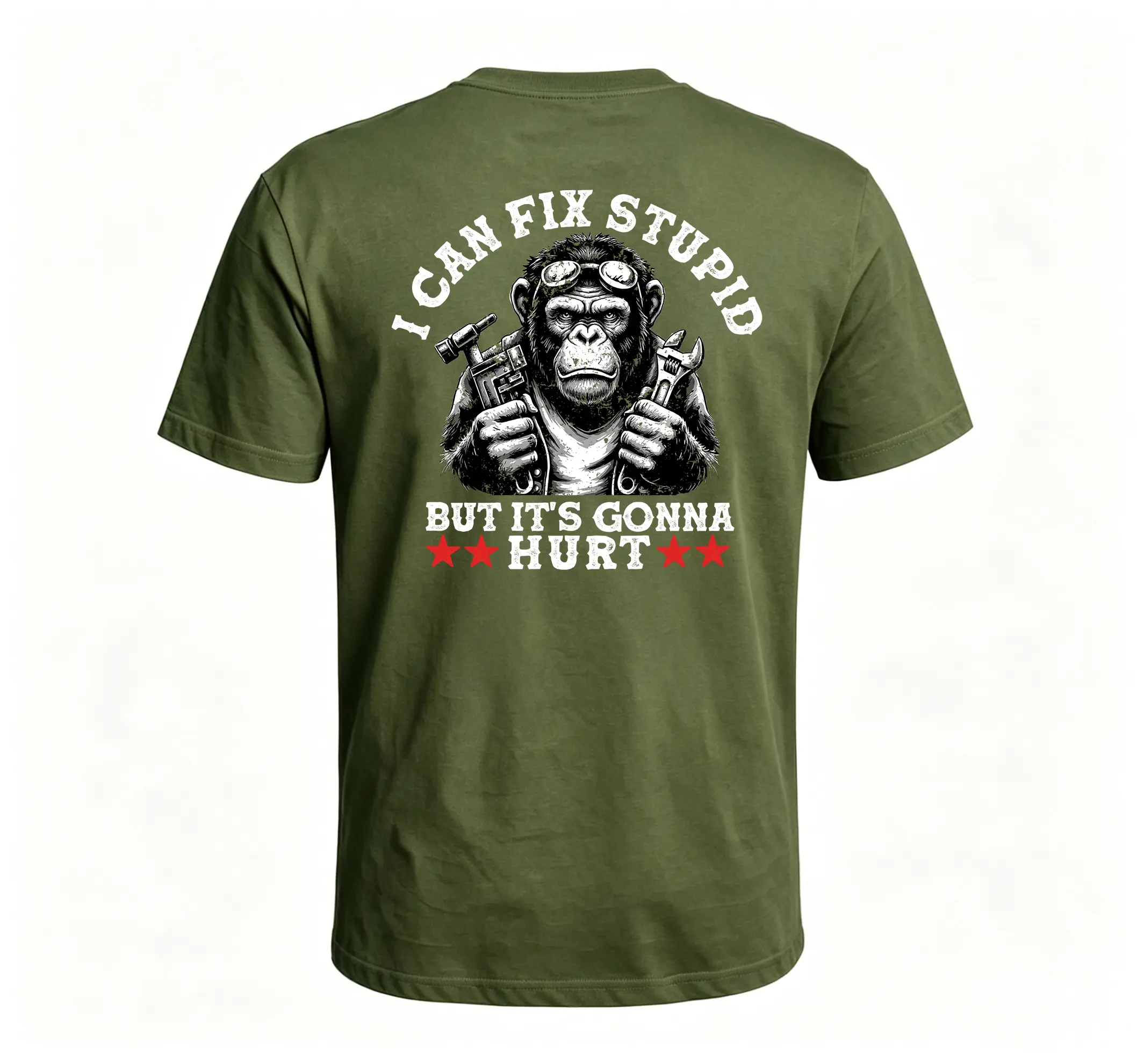 Monkeysober Pure Cotton Men's Suitable For All Seasons I Can Fix Stupid But It's Gonna Hurt Monkey T-shirt Short Sleeve Fitted Crew Neck Casual Rock Style Summer Medium Length 100% Cotton Made In USA Cotton Menswear Man Tshirt Streetwear Tropical