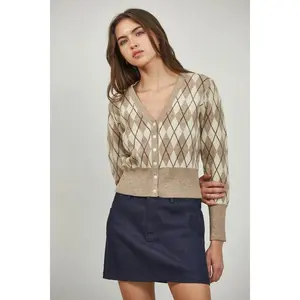 Argyle Pattern Sweater V-Neck Cardigan