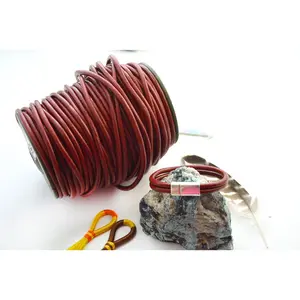 Brick Red - Brown, 5mm Round Leather Cord, sold by the foot