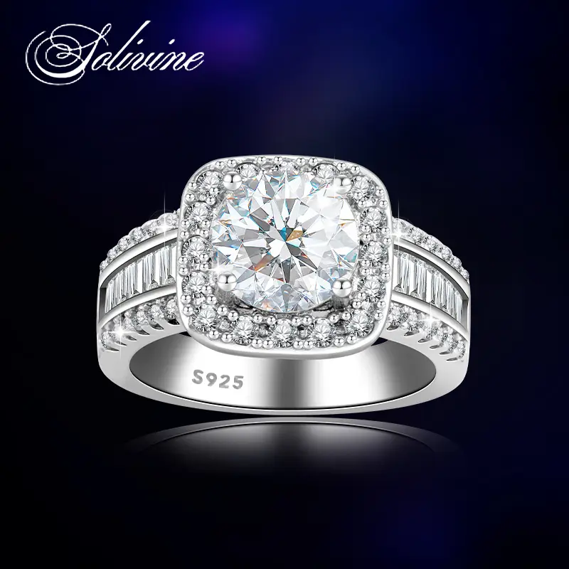 3CT Square Halo Ring, 925 Sterling Silver 5A CZ Wedding Band for Women, Promise Engagement Ring Gift for Her