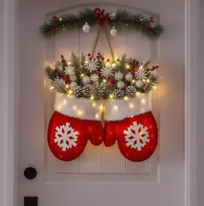 Christmas Garland Creative Glove Shaped Simulated Flower Wreath Window Door Gate Decoration Door Sign Xmas Party Decoration