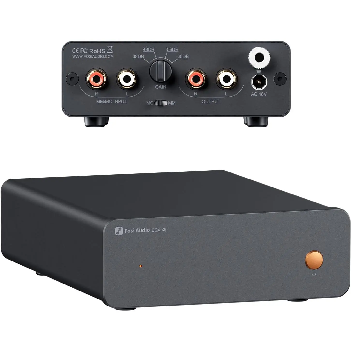 Box X5 Phono Preamp for Turntable, Mini Preamplifier   for MM & MC  Turntable/Phonograph Record Player/ Speakers, 4-Level Adjustable  38/48/56/66 dB with RCA