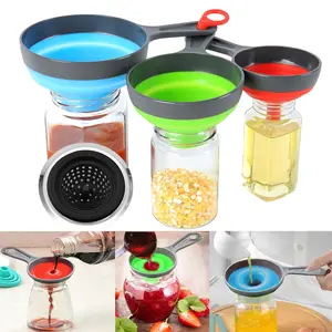 Wide Mouth Canning Funnels with Strainer Food Grade Silicone Food Funnels for Kitchen Use Mason Jars Canning Supplies Kit Tools Funnels for Filling Bottles