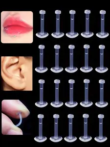 20pcs 16g Clear Earrings for Sports, Work, Bioflex Labret Clear Piercing Retainers Plastic Clear Piercings Stud Earrings for Cartilage Helix Tragus Lip Medusa Monroe (6mm, 8mm, 10mm, 12mm)