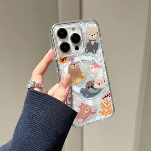 Cute water sloth Pattern Compatible with iPhone 16 15 Pro Max Plus 14 13 12 mini 11 X XR XS Beautiful Gift Durable shockproof Anti-Scratch PC Protective Case Design Offers Shockproof Supports Magnetic Wireless Charging