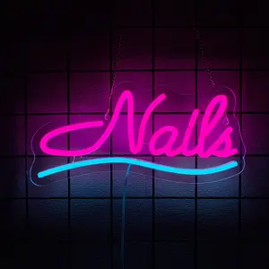 Nails Neon Sign, Nails LED Sign, Nail Salon Decor Open Welcome Signage Business Store Light, Nail Room Decor Beauty Salon Wall Decor Light Aesthetic Room Makeup Nail Studio,5V Usb Powered Easy Hanging
