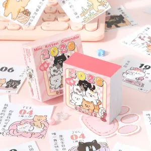 2026 Mini Cat Pattern Calendar 365 Day Desktop Calendar Ornament Punch Card Notebook Monthly Calendar DIY Recording Planning Calendar