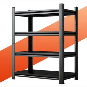 4-Tier Adjustable Metal Storage Rack, Cold-Rolled Steel Shelving Unit, Height-Adjustable, Easy Screw-Free Assembly, Suitable for Kitchens, Pantries, and Basements.