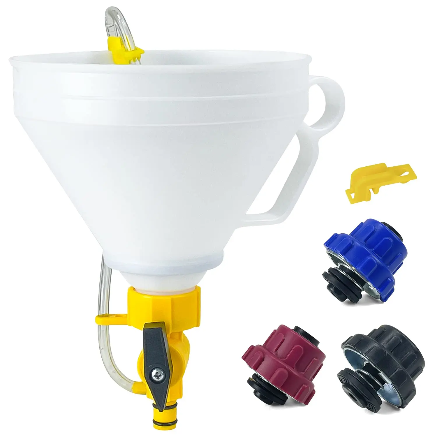 Anti-Spill Radiator Coolant Funnel Kit with Twist-Fit Flow Valve, Car Repair Tools, Twist-Fit Adapters for GM, Ford, Mazda Bleed System