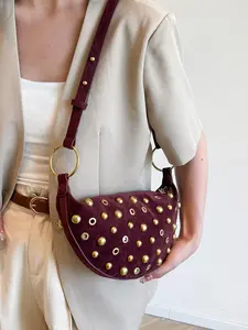 Women's Punk Style Studded Decorated Crossbody Bag, Fashionable Solid Color Shoulder Bag for Daily Used, Casual Trendy Versatile High-quality Daily Commuting Bag, Casual Trendy Purses