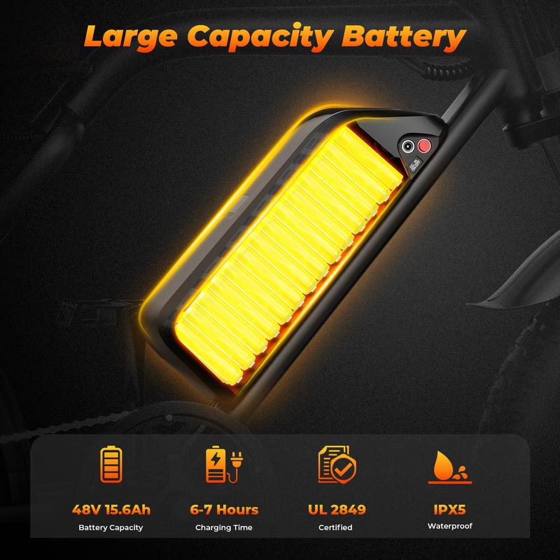 1500W Peak Electric Bike for Adults Reaches 31 MPH 40-75 Miles Range 48V Battery 20" Fat Tires All Terrain E-Bike Ideal for Road Sand Mountain & Snow