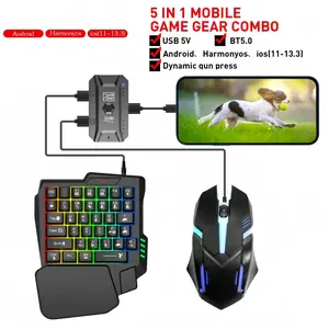 3-In-1 Converter Single Hand Wireless Gaming Keyboard Gaming Mouse Combo, Supports Android/iOS Systems, 35 Game Keys, RGB Lighting, Ergonomic Design