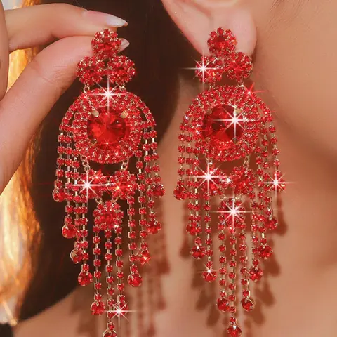 Rhinestone Decorated Bling Dangle Earrings, Fashionable Long Tassel Earrings for Women, Elegant Jewelry for Party, Daily Clothing Decor, High Quality Earrings, Earrings Dangling