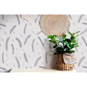 Peel and Stick Removable Fabric Wallpaper - Botanical Foliage - Hand Drawn - Lapas Lilac - Purple