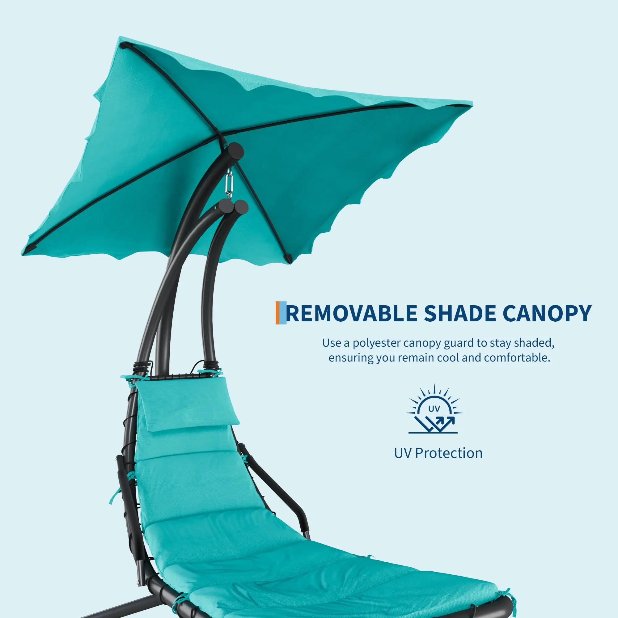 Garvee Outdoor Hanging Chaise Lounge Swing Chair with Removable Canopy - Curved Powder-Coated Steel Frame Hammock Lounger, Cushion & Pillow, 330 lb Capacity - Patio/Pool/Garden