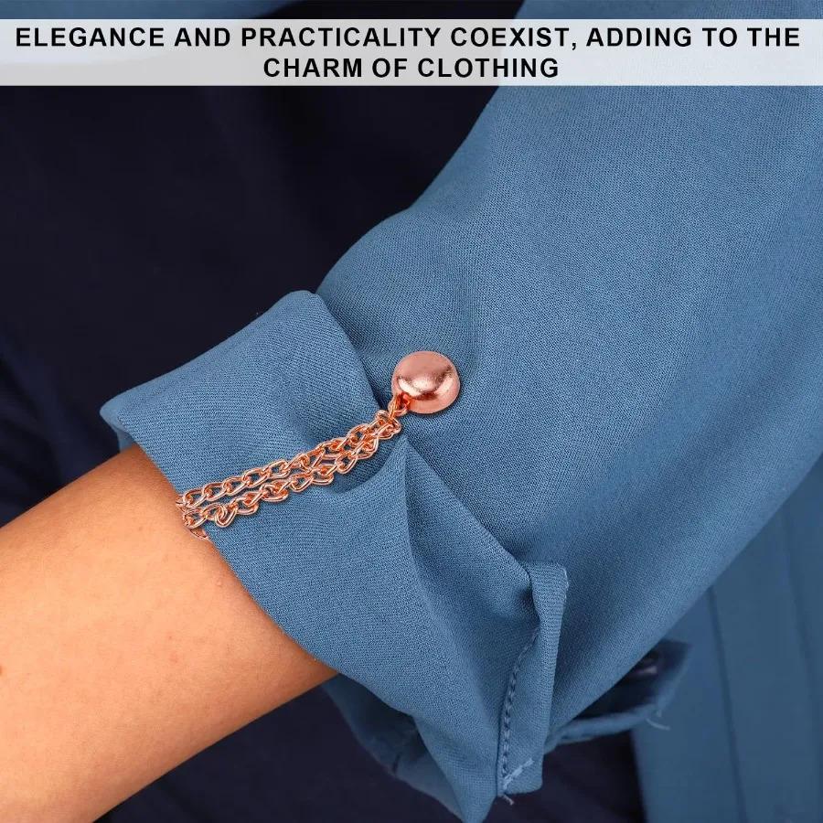 8 Pack Multi-Function Magnetic Clothing Clips with Chain, Metal Button Fixing Pins for Scarf Trouser Skirt Leg Cuff Shirt