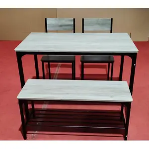 3-Piece Modern Dining Table and Chair Set with Light-Colored Wood Grain Tabletop and Black Metal Frame, Simple Stylish Dining Set for Small Apartments, Kitchens and Home Dining Areas, Perfect for Casual Meals