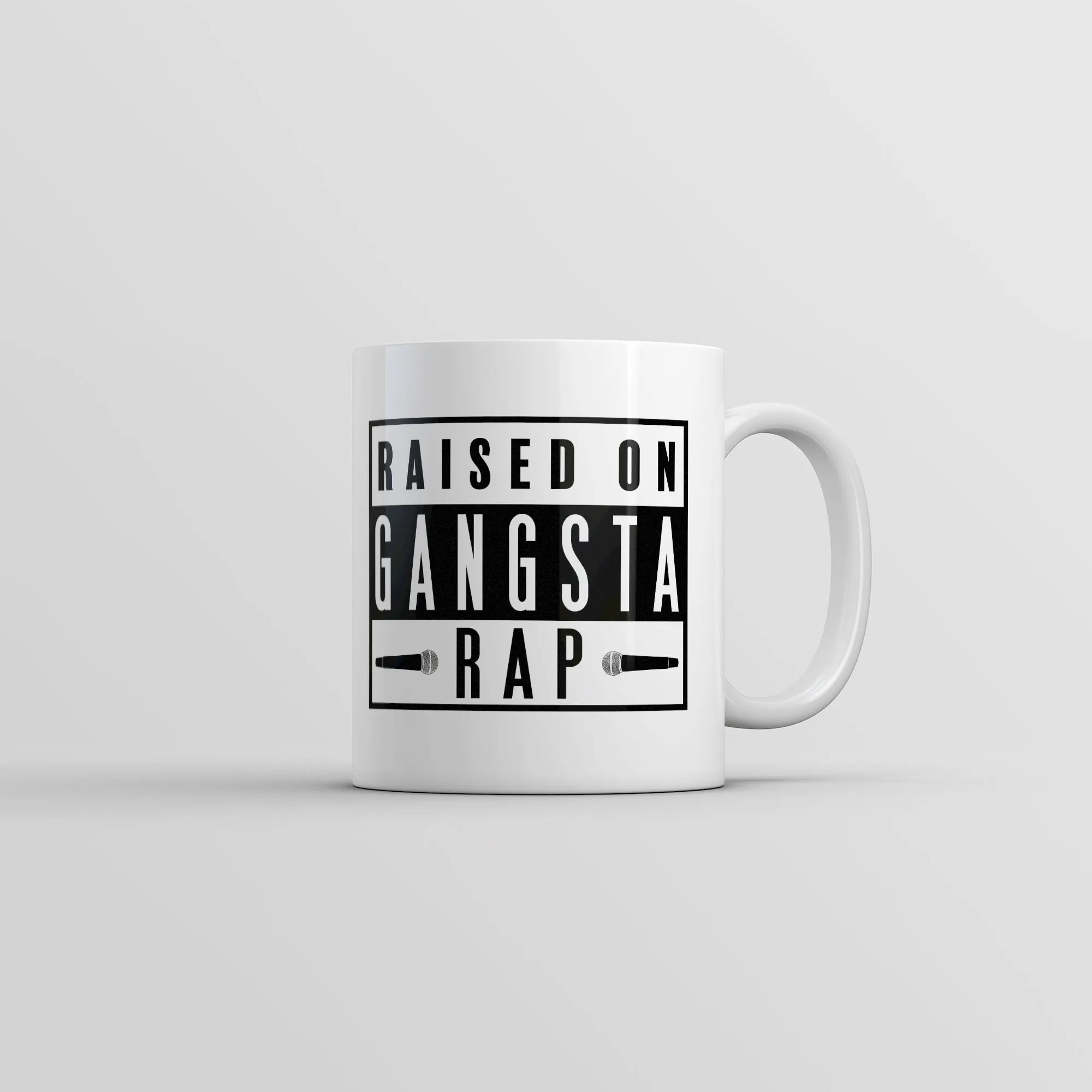 Raised On Gangsta Rap Mug Funny Hip Hop Graphic Coffee Cup - 11oz Funny Coffee Mugs Ceramic Printed Drinkware Cup