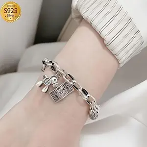 Charming 925 sterling silver bracelet, retro "wealth is coming" design, cute horse and coin pendant - her perfect gift