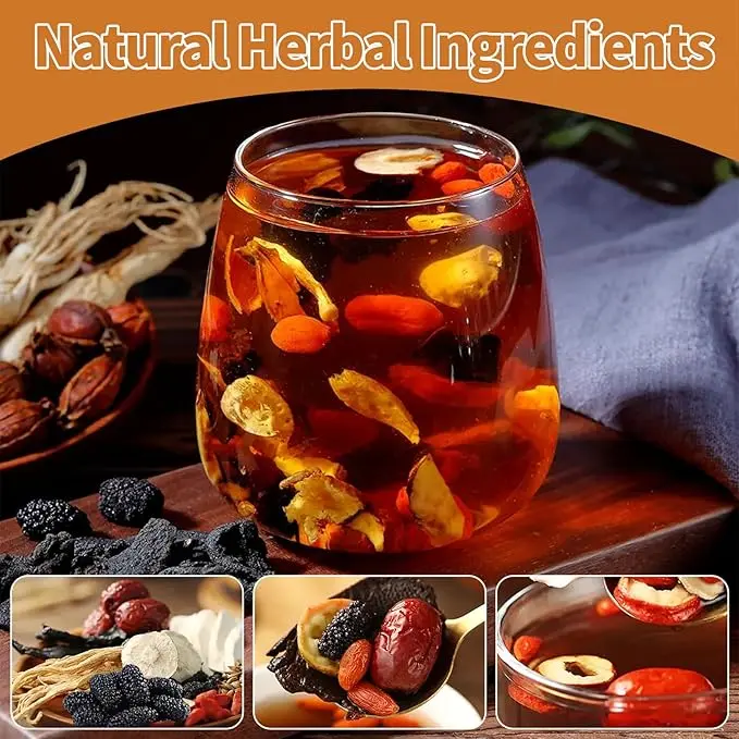 Halcyris Ginseng Five Treasures Herbal Tea Bags with Ginseng, Mulberry & Red Date, Traditional Chinese Botanical Tea, 30 Individually Wrapped Tea Bags, 5g x 30