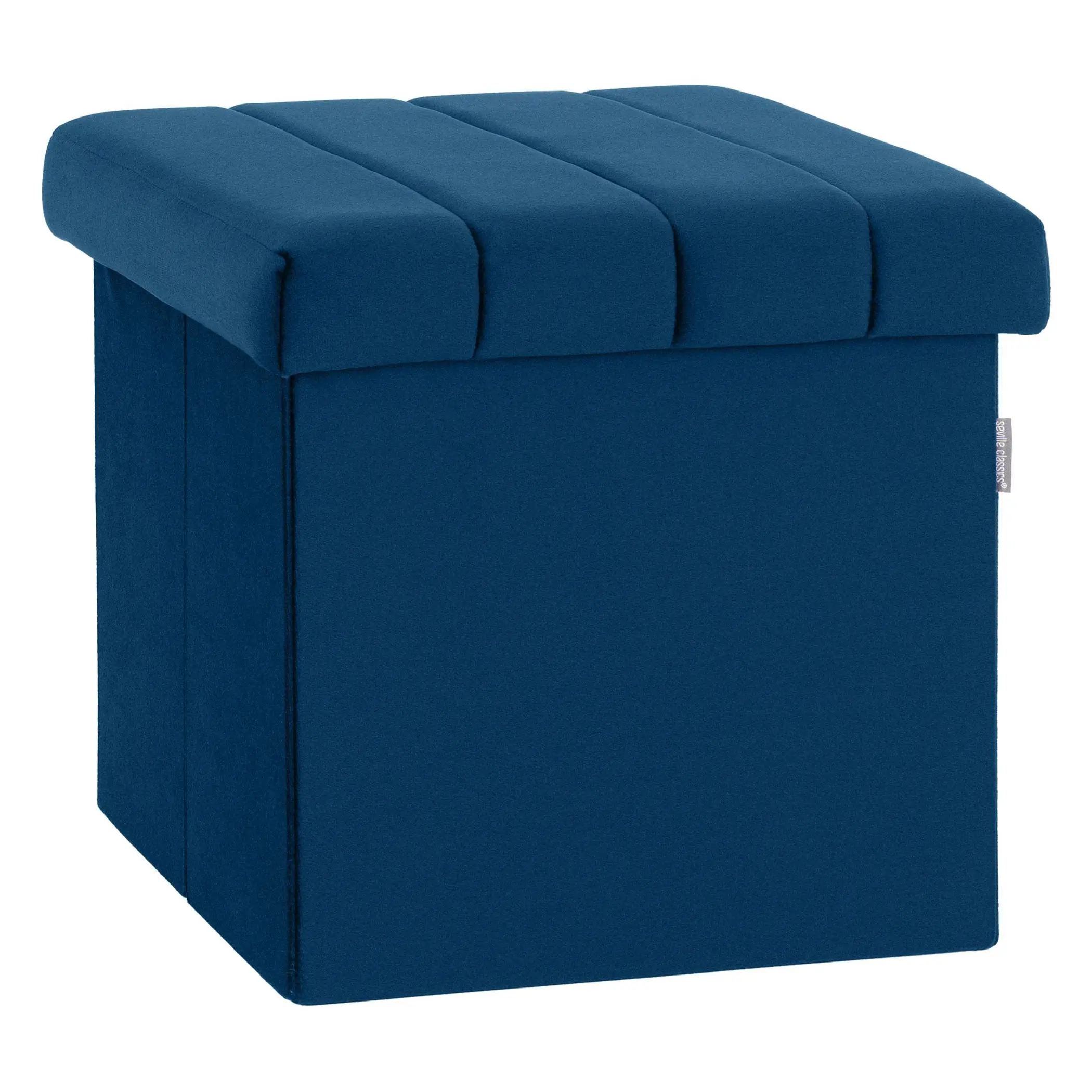 Seville Classics Blue Velvet Storage Ottoman, 15.7" W X 15.7"H